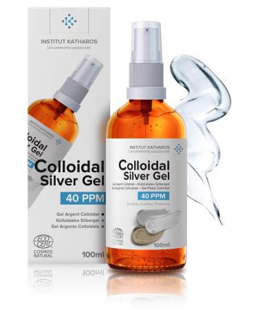 Institut Katharos Pure Colloidal Silver Gel 40 PPM 100% Natural and only 3 Ingredients Optimal Texture and Absorption (Better Than Creams) Amber Glass and Ultra-Practical Pump