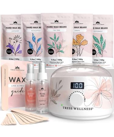 Tress Wellness Waxing Kit for Brazilian Wax - Easy to Use - For Sensitive Skin - Digital Display Flower Watercolor White