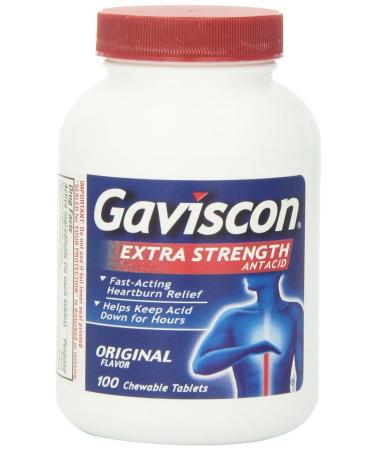 Gaviscon Extra Strength Chewable Antacid Tablets Original Flavor 100-Count Bottles (Pack of 3)
