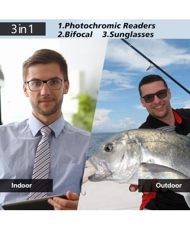 Missfive Photochromic Bifocal Reading Glasses for Men - Blue Light Protection Stylish Vintage Eyeglasses with Dual-Use Lens 2.5x Glossy Black Frame - Buy Online on GoSupps.com