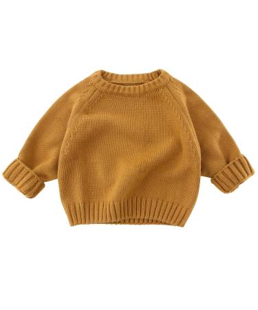 KISLOVE Knitted Jumper Girls Boys Winter Ribbed Knit Sweater Chunky Pullover Long Sleeve Knitwear Top Soft Unisex Toddler Baby Clothes Autumn Outwear 100 Yellow