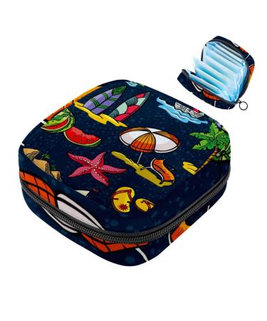 Storage bags for women's bandages summer beach surfboard naval esters watermelon portable menstrual pad panty liners tampons women's bandages storage holder for women school office multi -colored 06