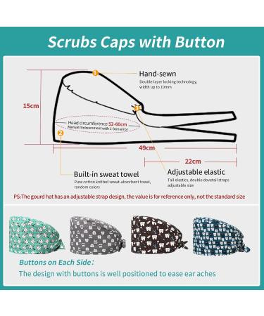 VIAOLI Dental Scrub Caps with Buttons - One Size Cotton Dentist Hat for Women - Nurse and Doctor Hair Cover Cap-02 - Buy Online on GoSupps.com