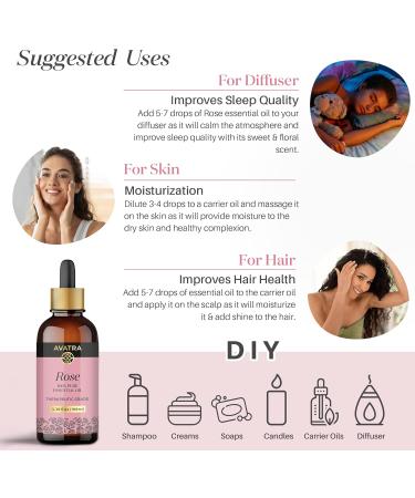 Avatra Rose Essential Oil 100ML (3.38 OZ) with Glass Dropper and Travel Bottle Pure and Natural Therapeutic Grade Lavender Oil for Diffuser Aromatherapy Massage and DIY Candle Products Rose 3.38 Fl Oz (Pack of 1) - Buy Online on GoSupps.com