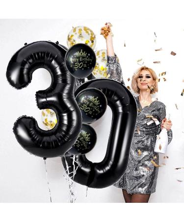 Black Digital Number 30 Balloons Set - Unique 30th Birthday Decorations for Men and Women | Includes Happy Birthday Balloons and Confetti - Buy Online on GoSupps.com
