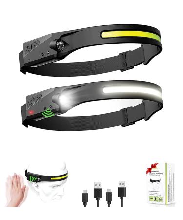 MOYASIBB Led Headlamp Rechargeable 2 Pack 230 Wide Beam Headband Light Motion Sensor Head Lamps for Adults Strip Cob Bright Headlamp Pro Head Light Flashlight for Outdoor Camping Working Black-2 Pack - Buy Online on GoSupps.com