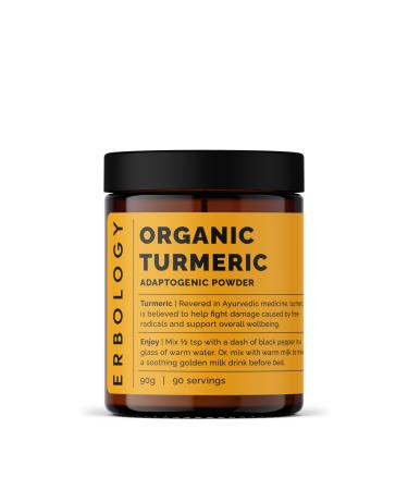Erbology Organic Turmeric Powder 3.2 oz - 90 Servings - 5.5% Curcumin - No Additives or Preservatives - Sustainably Sourced Straight from Farm in India - Small Batch - Vegan - GMO-Free