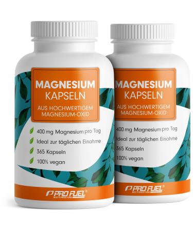 Magnesium capsules 730x - 668mg magnesium oxide including 400mg magnesium per capsule - very high magnesium content (60%) - laboratory test with certificate - 100% vegan - 2x365 magnesium capsules 2x 365 capsules