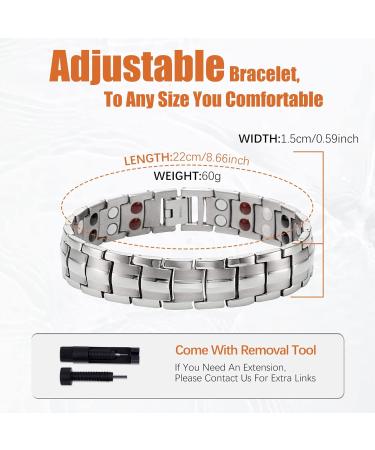 Jeracol Titanium Steel Magnetic Bracelet for Men | Double Row Strength Magnets | Free Links Removal Tool | Silver Bracelet with Gift Box - Buy Online on GoSupps.com