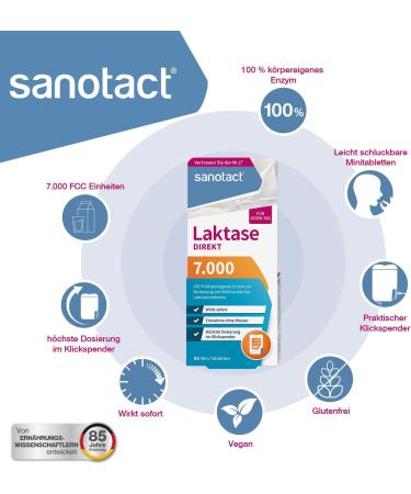 Sanotact Lactase 7 000 - Lactose Intolerance Relief | 90 Mini Tablets | Fast Waterless Intake - Buy Online on GoSupps.com