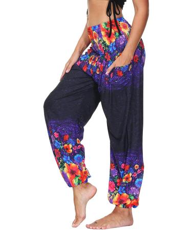 Haiorziyou Women's Baggy Hippie Jogging Pants | Boho Light Harem & Beach Yoga Pants | Comfortable Summer Aladdin Pants in Red - Buy Online on GoSupps.com
