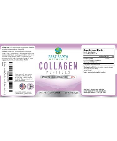 Best Earth Naturals Hydrolyzed Collagen Type I & III - Collagen Peptides Supplement for Women and Men to Support Hair Skin Nails & Joints 30 Day Supply (30 Capsules) - Buy Online on GoSupps.com