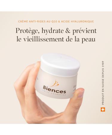 Biences Swiss Cosmetics - Anti-Wrinkle Moisturizing Cream with Q10 and Hyaluronic Acid - 100/100 Yuka & 99.74% Natural - Designed for Sensitive Skin - 100% Swiss - 50ml - Buy Online on GoSupps.com