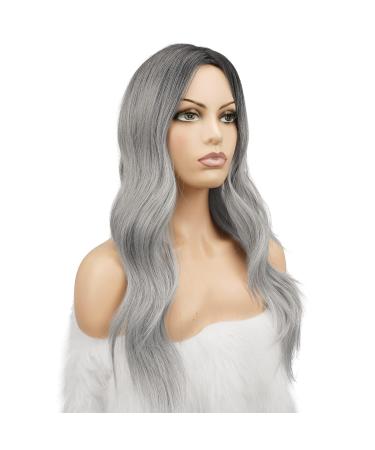 Fine Long Curly Ombre Gray Wig - 55 cm Synthetic Middle Parting for Women | Perfect for Parties & Daily Wear - Buy Online on GoSupps.com