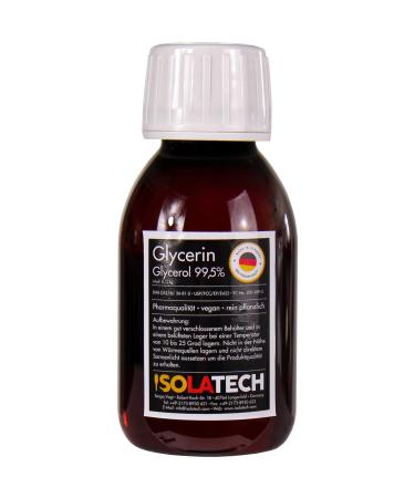 ISOLATECH Glycerine 99.5% - 100 ml - Pharmaceutical Grade - Made in Germany - 99.98% pure vegetable - Transparent liquid glycerol - 100 ml bottle (content 120 g)