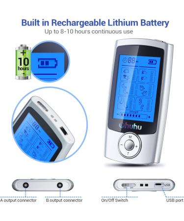 Ohuhu Tens Unit Muscle Stimulator 24 Modes Rechargeable Machine with 16 Pads for Pain Relief - Silver | Mother Father's Day Gift - Buy Online on GoSupps.com