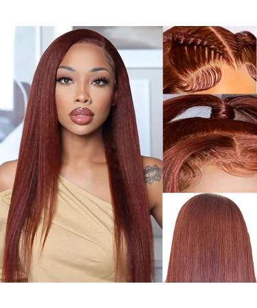 Reddish Brown Straight 13X6 HD Lace Front Wigs Human Hair 180% Density Auburn Lace Front Wigs Human Hair 22 Inch Pre Colored with Baby Hair Glueless Bone Straight Wigs Copper Red Lace Front Wig Human Hair 33B 13x6 Reddis...