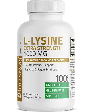 Bronson L-Lysine 1000mg High Potency Immune Support & Collagen Synthesis - 100 Vegetarian Tablets - Buy Online on GoSupps.com