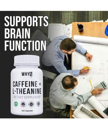 WHYZ Caffeine Pills with L-Theanine 120 Capsules Nootropic Stack Energy Pills Energy Vitamins for Sustained Focus & Cognitive Function L Theanine Caffeine Energy Supplements for Women & Men - Buy Online on GoSupps.com