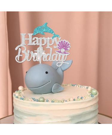 Tenhaisi Silver Glitter Happy Birthday Cake Topper - Under the Sea Theme Party Decorations Baby Shower 1st 2nd Decors Dolphin Sign Supplies - Buy Online on GoSupps.com