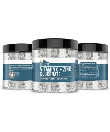 Earthborn Elements Vitamin C Plus Zinc Gluconate Supplement (200 Capsules) Blended Health Support Non-GMO Gluten Free  - Buy Online on GoSupps.com