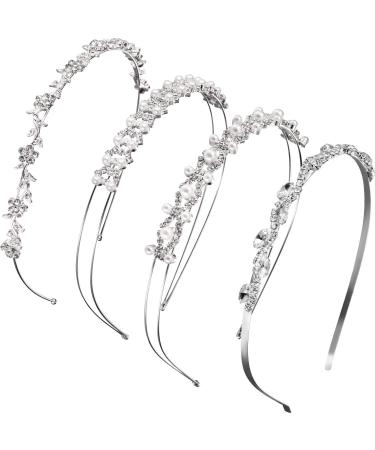 Rhinestone Wedding Headband Set - Crystal Flower Girl Crown Tiara for Bride & Bridesmaids - Faux Pearl Headdress for Wedding Party - Buy Online on GoSupps.com