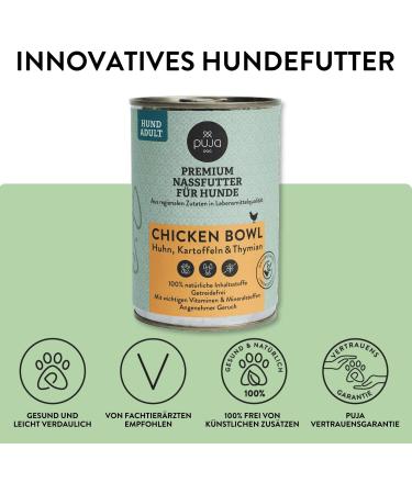 PUJA Wet dog food - 400 g - Food quality - 100% natural and regional - No preservatives - Rich in chicken meat - Buy Online on GoSupps.com