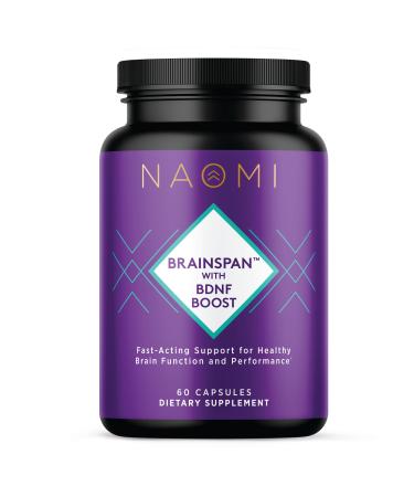 NAOMI Brainspan with BDNF Boost - Fast-Acting Support for Healthy Brain Function & Performance Lion's Mane Mushroom Ginkgo Biloba Extract Garden Sage Spanish Sage - 60 Capsules 30-Day Supply