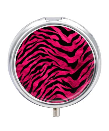 Round Pill Box Zebra Tiger Leopard Print 3 Compartment Medicine Pill Case Print Pill Organizer Decorative Metal Portable Pill Box Pocket Pill Box