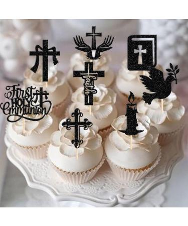 Rsstarxi 24 Pack First Holy Communion Cupcake Toppers Dove God Bless Cross Cupcake Picks Decorations for First Communion Baby Shower Baptism Theme Party Cake Decorations Black Design 6 Black - Buy Online on GoSupps.com