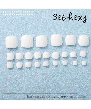 Sethexy Solid Color Glossy False Toe Nails - White Square Short Full Cover 24PCS Fake ToeNails for Women and Girls - Buy Online on GoSupps.com