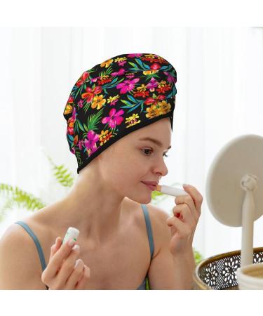 Hawaiian Flower Coral Velvet Dry Hair Cap | Unisex Wet Towel Wrap for Bathroom Pool Party & Beach Accessory - Buy Online on GoSupps.com
