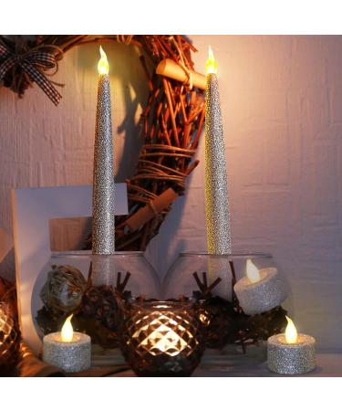FURORA Lighting Silver Taper Candles - Flameless LED Centerpiece Decor with 6/18 Timer Pack of 2 (Battery Operated) - Perfect for Elegant Events & Home D cor - Buy Online on GoSupps.com