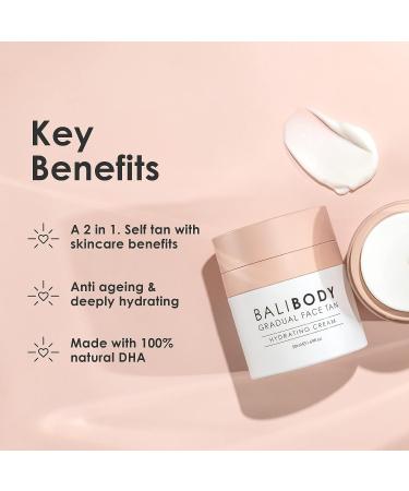 BALI BODY Gradual Face Tan Hydrating Cream | Whipped Self Tanning Lotion | Natural DHA Self Tanner with Shea Butter and Nourishing Oils | Anti-Aging Vegan Formula | 50ml - Buy Online on GoSupps.com