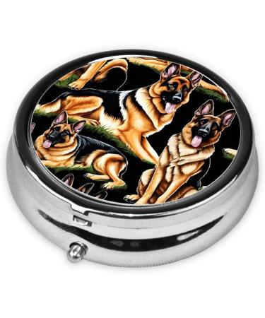 German Shepherd Round Pill Box - Mini 3 Compartment Travel Medicine Organizer | Portable Black Pill Case for Vitamins & Tablets - Buy Online on GoSupps.com