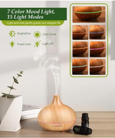 500ml Aroma Diffuser for Essential Oils - BPA-Free 6 Oils Included 23dB Quiet 7 Colors 4 Timers Auto Shutoff - Yellow Wood Grain - Buy Online on GoSupps.com