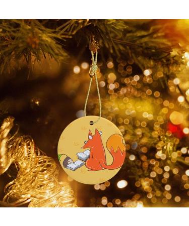 YYHHAOFA Sunflower Seeds and Foxes Prints Christmas Ceramic Round Pendant Decoration - Festive Hanging Ornament for Stores and Homes -2.9 in - Buy Online on GoSupps.com