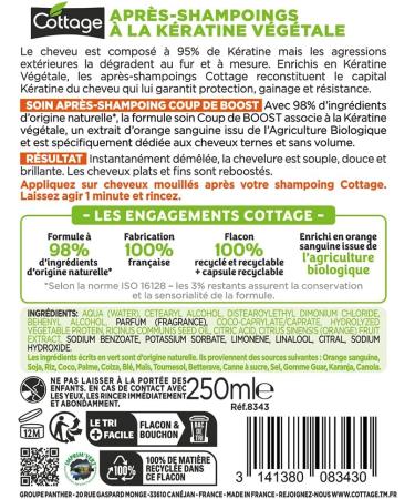 COTTAGE - Boost Conditioner with Plant Keratin and Organic Blood Orange - 98% ingredients of natural origin - Dull and limp hair - 100% recycled bottle - 250ml - Buy Online on GoSupps.com