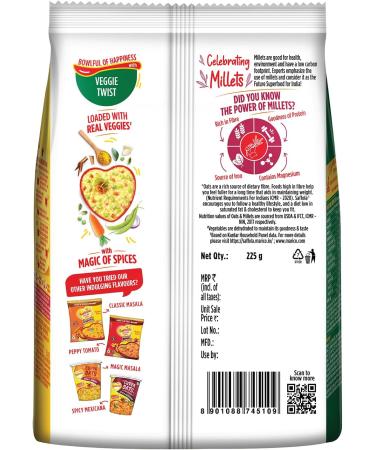 Saffola Masala Oats Veggie Twist | Collation d licieuse tout moment | Pr t en 3 minutes | Bont au millet avec Bajra & Jowar | Sans Maida sans conservateurs suppl mentaires | Aide avec Veggie Twist 250 g (Lot de 1) - Buy Online on GoSupps.com