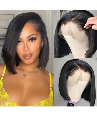 TESHIA Bob Wig Human Hair Brazilian 150% Density 13x4 HD Straight Lace front Wigs for Black Women Virgin frontal Pre Plucked with Baby Natural (10 inch  13x4) 10 Inch 13x4 Bob Wig