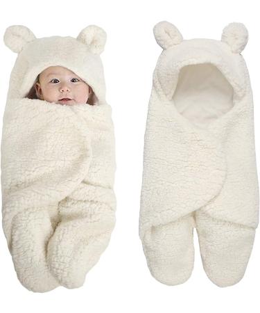 Cute Unisex Newborn Clothes Baby Sleeping Bag Thicken Cotton Blankets Plush Swaddle Blankets Baby Girl Gifts Toys 0 6 Months (White)