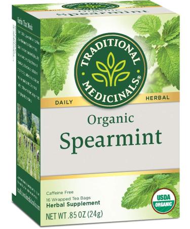 Traditional Medicinals Herbal Teas Organic Spearmint Naturally Caffeine Free 16 Wrapped Tea Bags .85 oz (24 g)