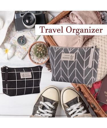 Shop Multifunctional Canvas Makeup Bag Set - 2 Portable Cosmetic Bags for Travel Office & School - Black/Gray Checkered - Buy Online on GoSupps.com