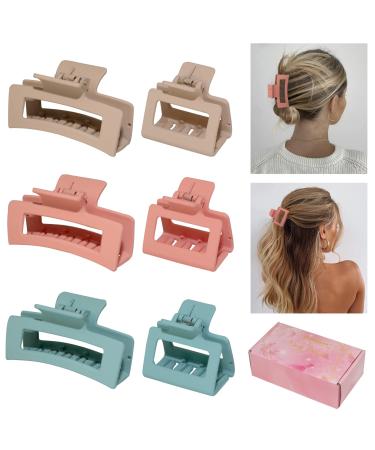 cobinaan Claw Hair Clips for Women Girls 6 Pack 3.5 Medium Rectangle Claw Clips & 2 Small Square Hair Clips set 2 Styles Strong Hold Nonslip Jaw Clips for Thin Thick Fine Long Hair (Blue+pink)