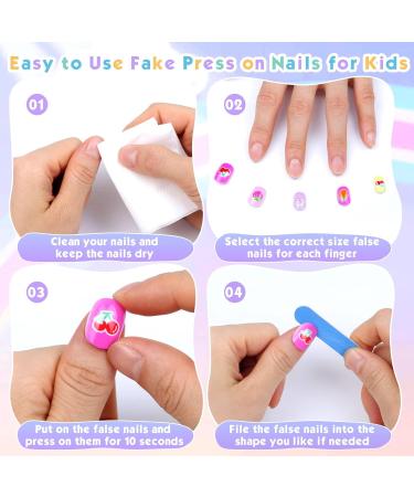 168Pcs Press on Nails for Kids | Shynek Short Acrylic Nails Set | Pre Glue Stickers | Perfect Gifts for Girls | Nail Art Decoration M-Strawberry - Buy Online on GoSupps.com