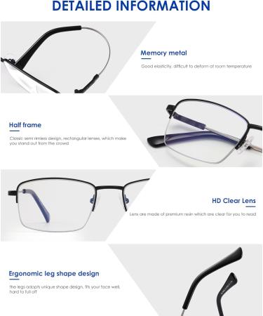 Buy Progressive Multifocus Reading Glasses - Blue Light Blocking Trifocal Readers for Men & Women - Lightweight Titanium Alloy Half Metal Frame (2 Pack: Black & Gun 2.00 - Buy Online on GoSupps.com