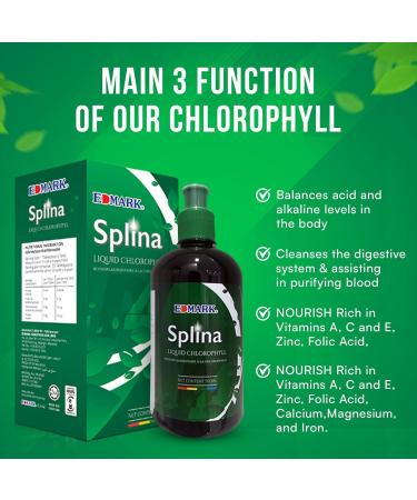 EDMARK Splina Liquid Chlorophyll 500ml - Balancing Cleansing Nourishing Rejuvenating - Green - Buy Online on GoSupps.com