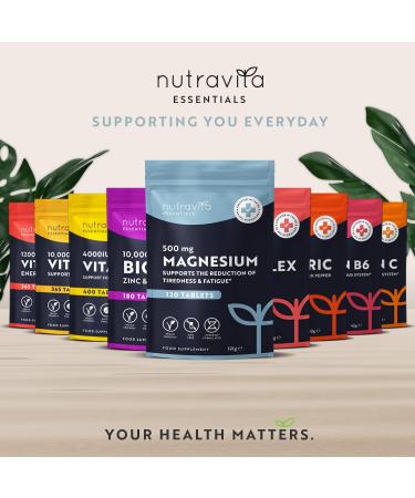 Nutravita Magnesium Supplements 500mg - 120 Vegan Tablets | Supports Muscle Function, Energy & Bones | 4 Month Supply | UK Made - Buy Online on GoSupps.com