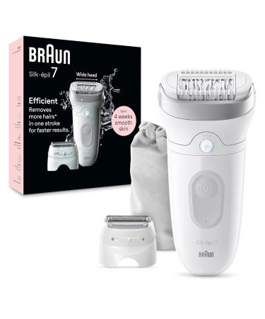 Braun Epilator Silk-épil 7 Hair Removal Device Women Shaver & Trimmer Wet and Dry Wide Head Ncludes Shaver Head and Trimmer Comb - Grey/Silver