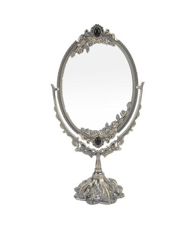 DADEA Vintage Makeup Mirror Vintage Vanity Mirror Double Sided Mirror Desktop Makeup Mirror Europeanstyle Metal Retro Doublesided Mirror for Home Bathroom Bedroom Dressing(Large)